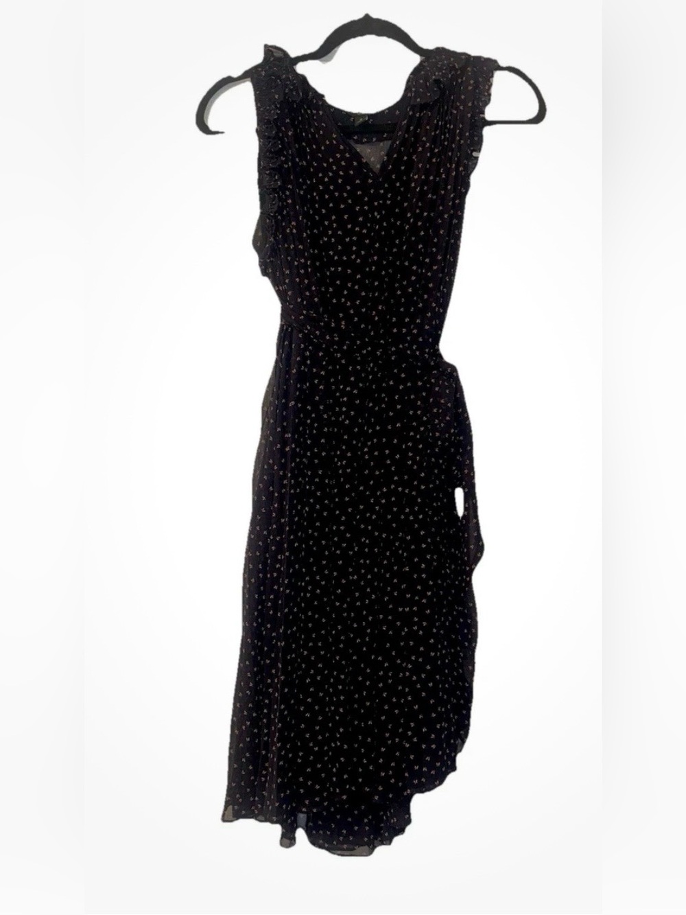 Ann Taylor Ruffle Black Orange Career Dress Tie Front Petite Small